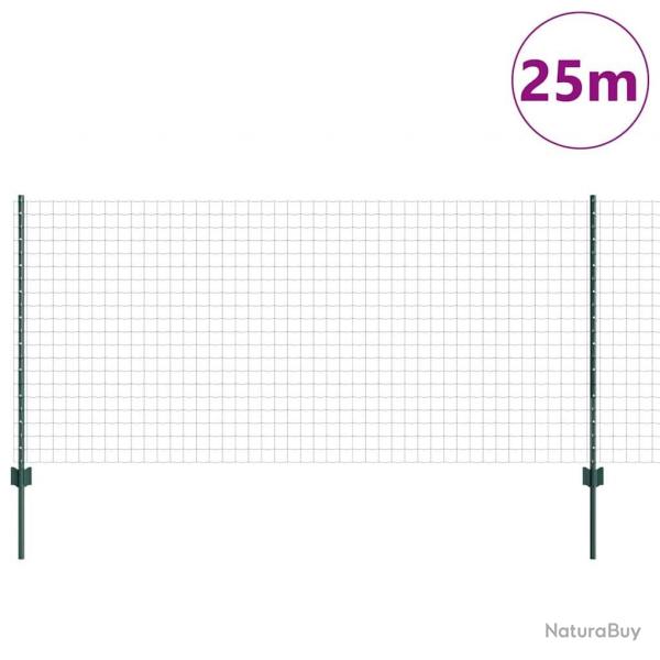 Clture Euro avec 11 poteaux verts 1x25 m en acier