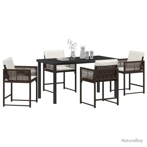Ensemble de salle  manger de jardin - 5 pices avec coussins marron en poly rotin.