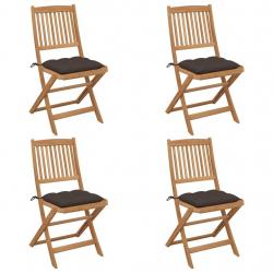 Chaises pliables de jardin lot de 4 avec coussins Bois d'acacia