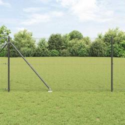 Clôture en fil soudé avec 13 poteaux pointus Gris 1,4x25 m Acier