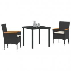 Ensemble de jardin 3 pièces avec coussins en poly rotin noir