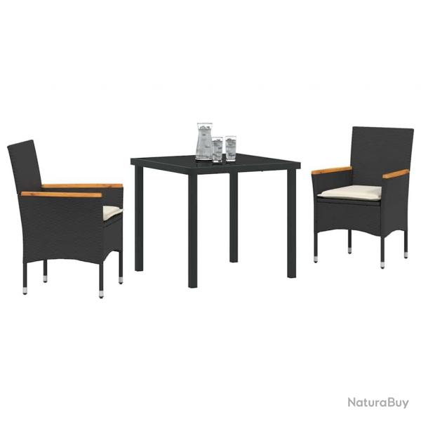 Ensemble de jardin 3 pices avec coussins en poly rotin noir