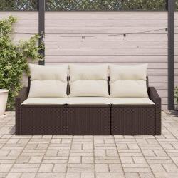 Ensemble de canapé de jardin 3 pièces avec coussins en poly rotin brun