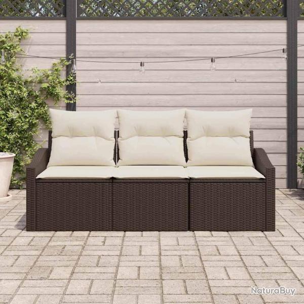 Ensemble de canap de jardin 3 pices avec coussins en poly rotin brun