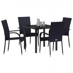 Ensemble de salle à manger pour jardin 5 pcs Noir Rotin PE