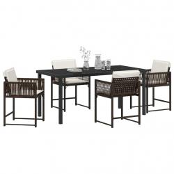 Ensemble de salle à manger de jardin , 5 pièces, avec coussins, en poly rattan marron