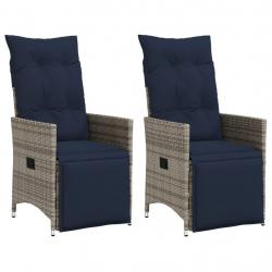 Lot de 2 chaises de jardin inclinables avec coussins en résine tressée grise
