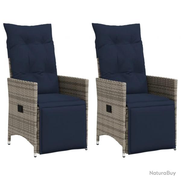Lot de 2 chaises de jardin inclinables avec coussins en rsine tresse grise