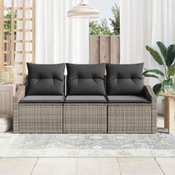 Set de canapés de jardin 3 pièces avec coussins gris en rattan synthétique