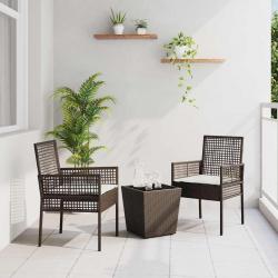 Set de Bistro de Jardin 3 Pièces avec Coussins en Poly Rattan Marron