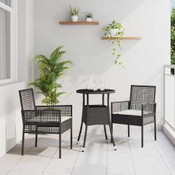 Ensemble de Salle à Manger de Jardin 3 Pièces Noir Poly Rotin