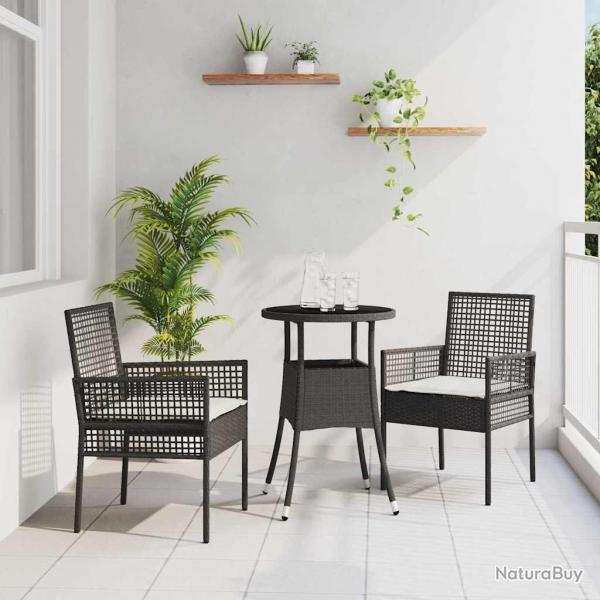 Ensemble de Salle  Manger de Jardin 3 Pices Noir Poly Rotin