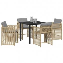 Ensemble de salle à manger de jardin 5 pièces avec des coussins en rotin synthétique beige.