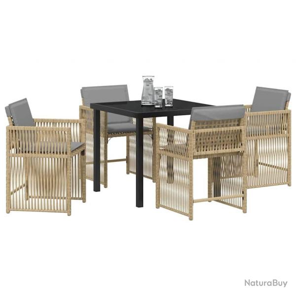 Ensemble de salle  manger de jardin 5 pices avec des coussins en rotin synthtique beige.
