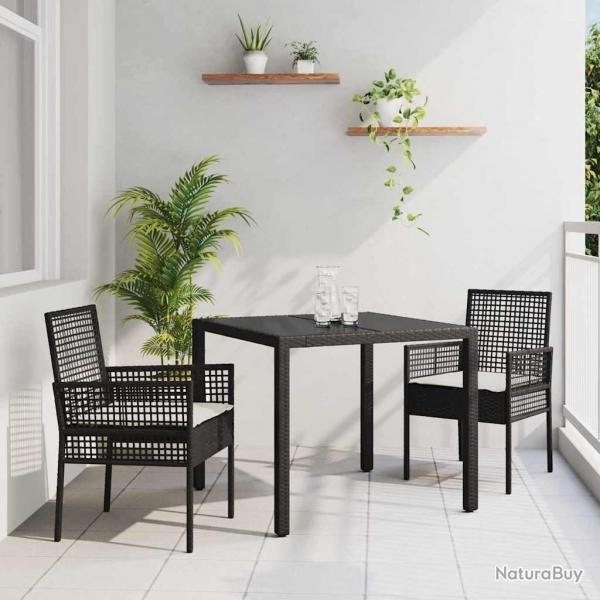 Ensemble de salle  manger pour jardin 3 pcs Noir