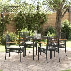 Ensemble de salle à manger de jardin , 5 pièces, avec coussins en poly raton noir