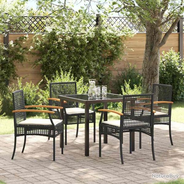 Ensemble de salle  manger de jardin , 5 pices, avec coussins en poly raton noir