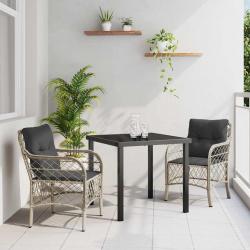 Ensemble de jardin 3 pièces avec coussins en poly rotin gris clair