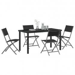Set de repas de jardin 5 pièces en textilène noir et acier