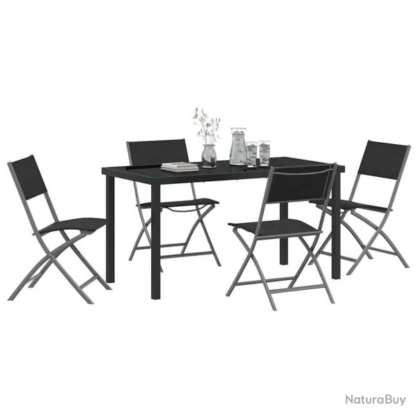 Set de repas de jardin 5 pices en textilne noir et acier
