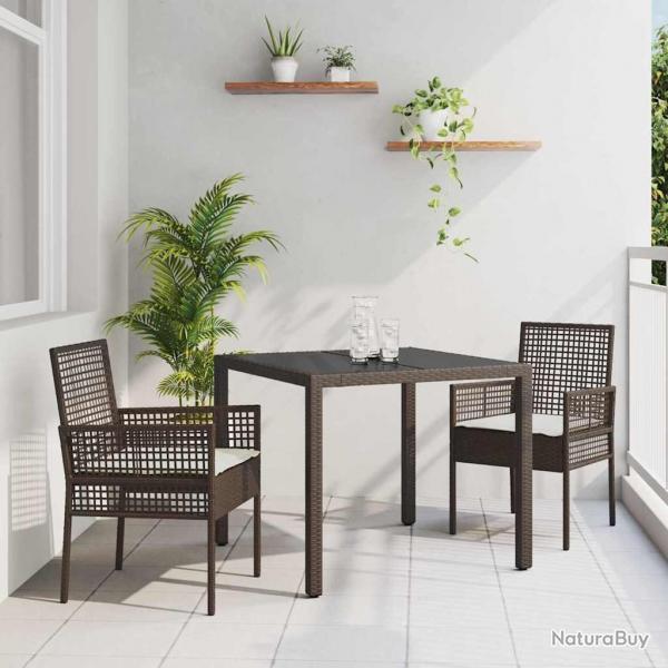 Ensemble de salle  manger pour jardin 3 pcs Marron