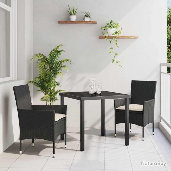 Ensemble de jardin en 3 pices avec coussins en rattan poly noir