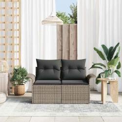 Canapé de jardin 2 places avec rangement et coussins en poly rattan gris
