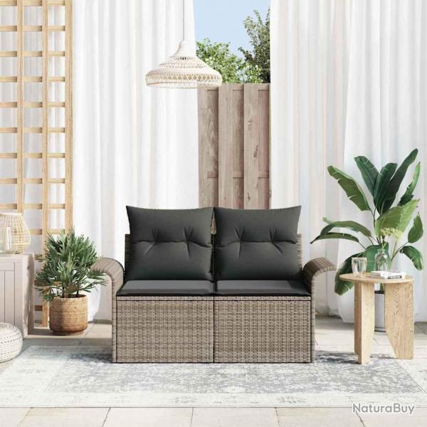 Canap de jardin 2 places avec rangement et coussins en poly rattan gris