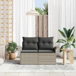 Canapé de jardin 2 places avec rangement et coussins gris clair en poly rattan