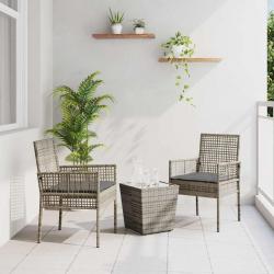Set de Bistro de Jardin 3 Pièces avec Coussins Gris en Poly Rattan