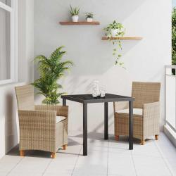 Ensemble de jardin 3 pièces avec coussins, beige, en poly rattan
