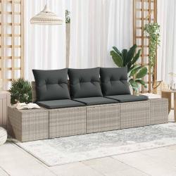 Ensemble de canapé de jardin 3 pièces avec des coussins gris clair en poly rotin