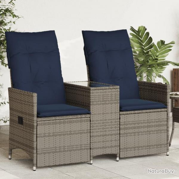 Canap de jardin inclinable 2 places avec Table en rsine tresse grise
