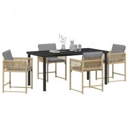 Ensemble de salle à manger de jardin , 5 pièces, avec coussins en poly rotin beige.