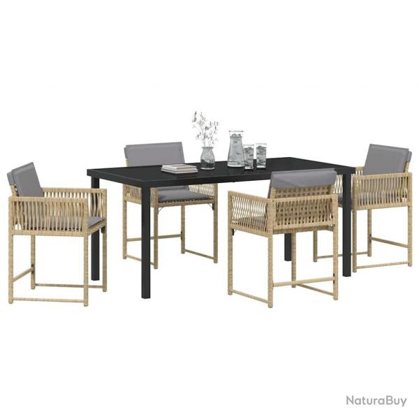Ensemble de salle  manger de jardin , 5 pices, avec coussins en poly rotin beige.