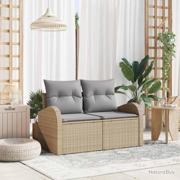 Canap de jardin 2 places avec coussins beige en poly rattan