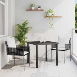 Ensemble de 3 pièces de salle à manger de jardin avec des coussins marron en poly rattan