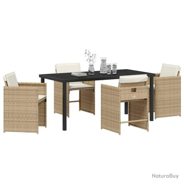Set de salle  manger de jardin de 5 pices avec coussins - Rotin poly beige