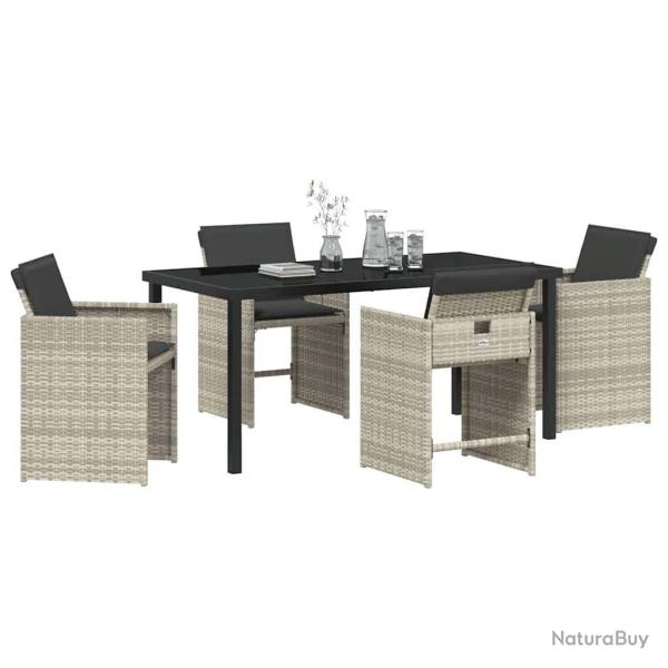 Set de salle  manger de jardin 5 pices avec coussins Gris clair Poly Rattan