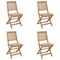 Chaises pliables de jardin lot de 4 avec coussins Bois d'acacia