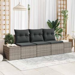 Ensemble de canapés de jardin 3 pièces avec coussins gris en rotin synthétique