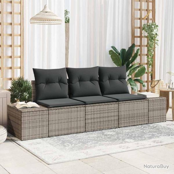 Ensemble de canaps de jardin 3 pices avec coussins gris en rotin synthtique