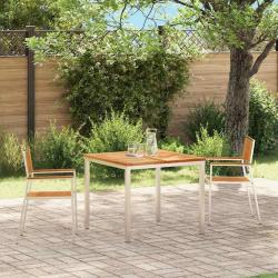 Chaises de jardin empilables 2 pcs en bois massif Teck et acier inoxydable