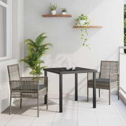 Ensemble de Salle à Manger de Jardin 3 Pièces avec Coussins Gris Poly Rattan
