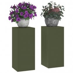 Supports de Plantes Extérieurs Pillar 2 pcs Vert Olive 24x24x55 cm Acier