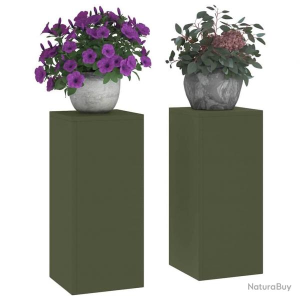 Supports de Plantes Extrieurs Pillar 2 pcs Vert Olive 24x24x55 cm Acier