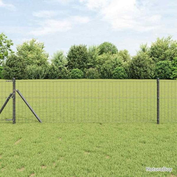 Clture Euro avec 7 poteaux 0,6x10 m en acier galvanis gris