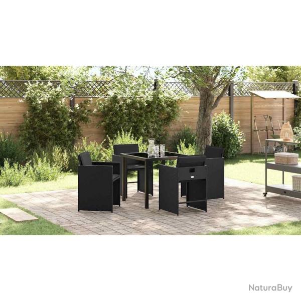 Ensemble de salle  manger de jardin de 5 pices avec coussins Noir Poly Rattan