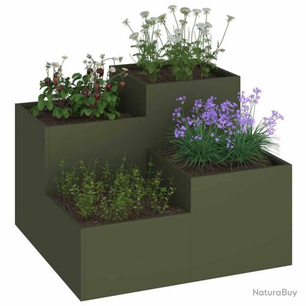 Jardinier 80x80x60 cm Vert olive en acier