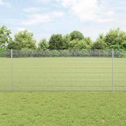 Clôture en fil soudé avec 22 poteaux U Argent 1x25 m Acier